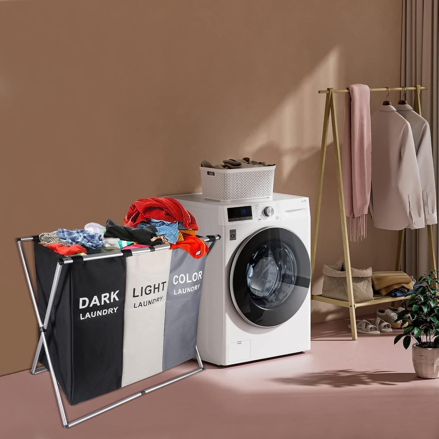 Laundry Basket 3 Sections Folding Laundry Basket Storage Bag Dirty Laundry Basket Bedroom Laundry Room Bathroom Black White Grey