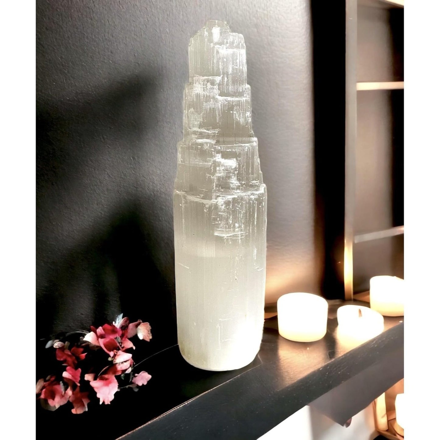 Selenite Mountain Pillars Handmade White Natural Raw Crystal Tower Healing Energy Mineral Meditation Charging Selenite Crystal Table Decorative Pillar Chakra Spiritual Gift Decorative
