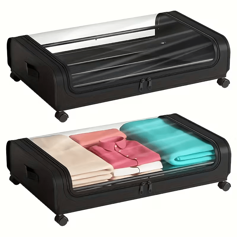 Under Bed Storage Bags 2 Pack Large Foldable Storage Boxes with Lid, Zip & Clear Window, Space Saving Organiser Containers for Clothes, Bedding, Blankets & Shoes, Ideal for Home & Dorm