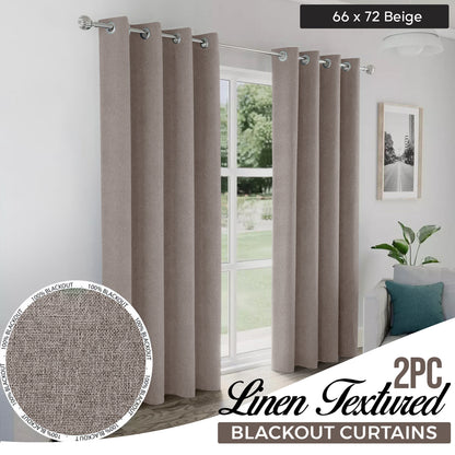 2pcs Linen Textured Blackout Curtains – Linen-Look Coated Thick Fabric Grommet Top Drapes for Bedroom & Living Room, Noise Reducing Energy Saving Window Panels for Home Decor 135GSM
