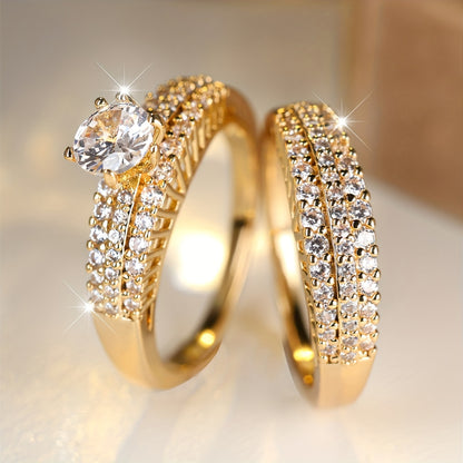 Elegant And Beautiful Synthetic Zirconia Engagement Or Wedding Rings with a Luxurious Stacked Design, Perfect for Those Seeking Stylish Alternatives