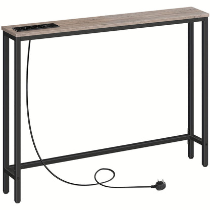 Console Table with Power Outlets, Slim Hallway Tables Ideal for Narrow Spaces, Easy to Install Modern Home Decor, Stylish Small Space for Living Room Or Sofa Area, Rustic Brown, Grey