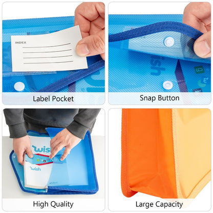 Colourful Snap-Lock Document Folders A4 with ID Slot – Plastic File Folders 6 or 9 Pack, Horizontal & Vertical, for Office School Home, Colour-Coded Organisation