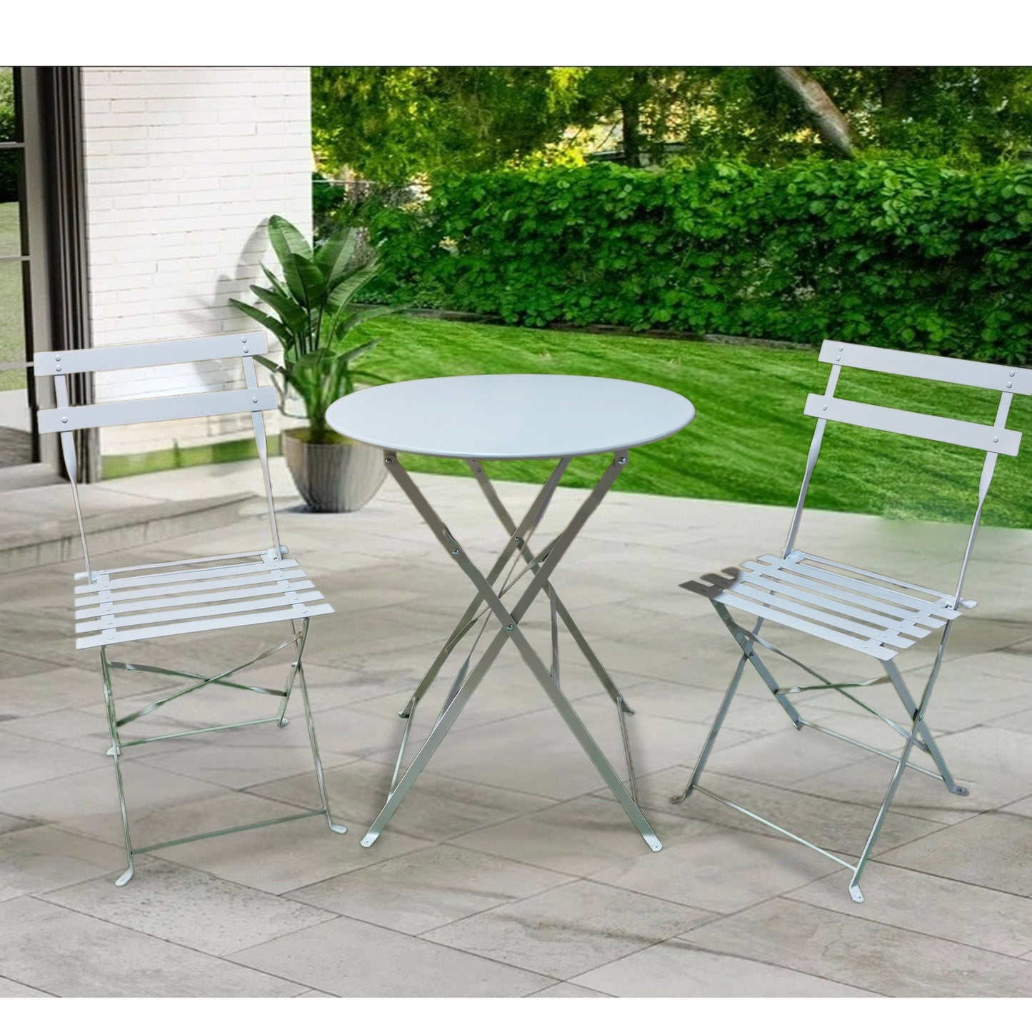 MOF 3-Piece Folding Bistro Set, Outdoor Garden Metal Table and Chairs, Powder-Coated Steel, 4 Colours Available
