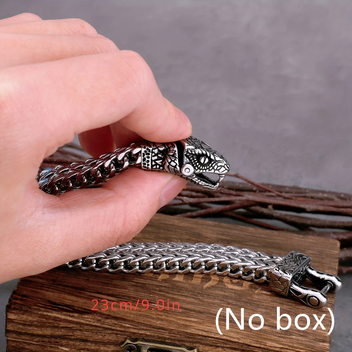 Durable Stainless Steel Viking Snake Head Bracelet for Men - Fade-Resistant, Punk Rock Style with Intricate Design, Ideal Gift, Never Fade, Dominant, Jewelry, Fashion