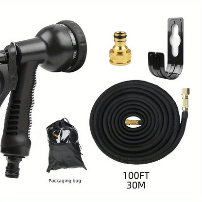 100FT Heavy Duty Flexible Expandable Garden Water Hose Pipe & Rugged Spray Gun Black