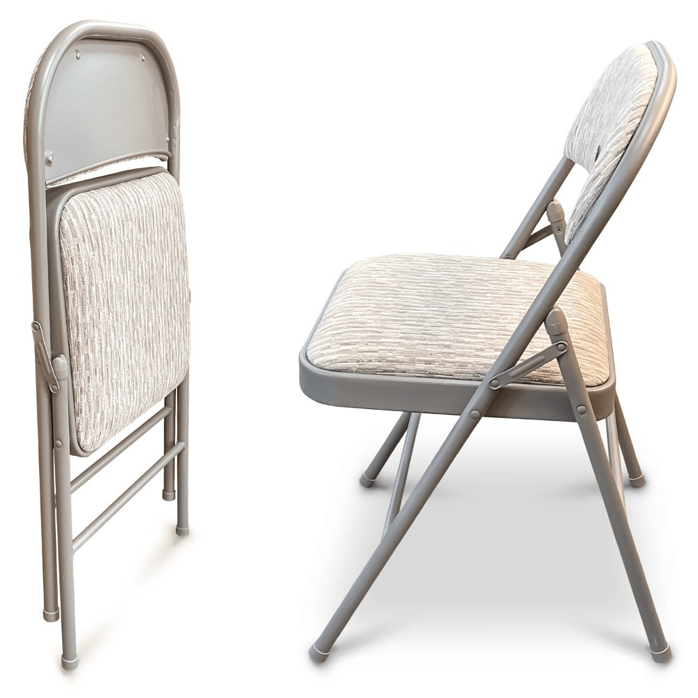 Folding Chair Fabric Padded Steel Frame Set of 2 Foldable Back Rest Seat Home Garden Office Bedroom Events Grey No Assembly