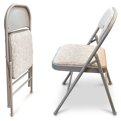 Folding Chair Fabric Padded Steel Frame Set of 2 Foldable Back Rest Seat Home Garden Office Bedroom Events Grey No Assembly
