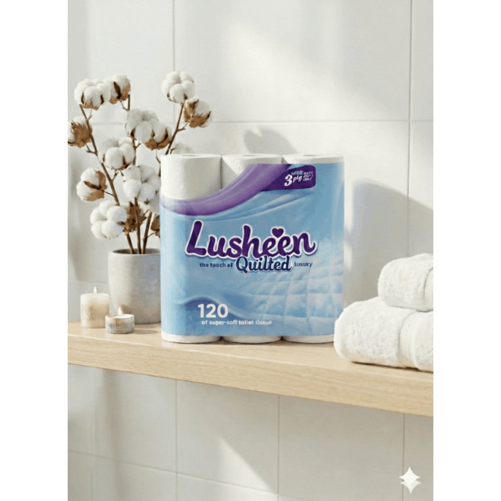 Toilet Roll 120 Rolls Bulk Pack 3-Ply Quilted Ultra-Soft 150 Sheets Per Roll – Lusheen White Fragrance-Free Hypoallergenic Toilet Paper for Home, Office & Rental