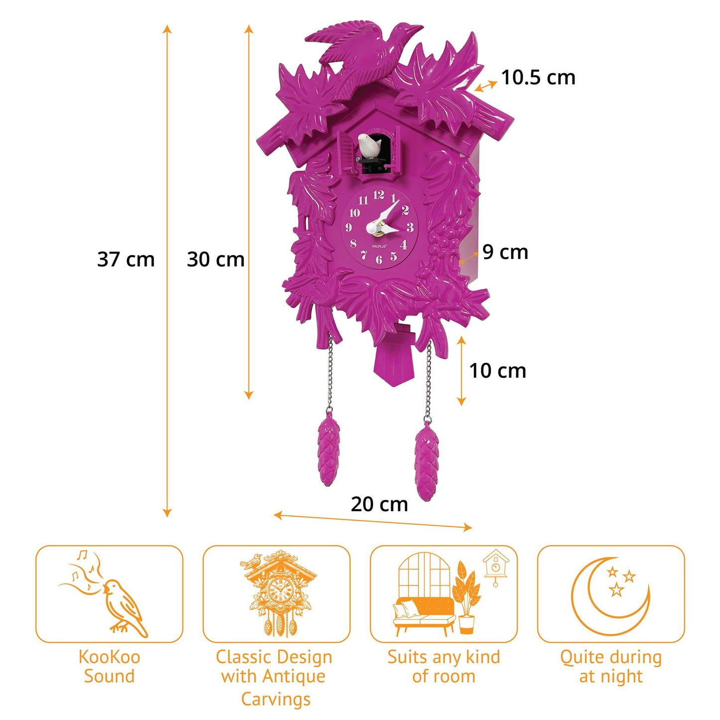 Cuckoo Clock Wall Battery Operated Pendulum – Vintage Chiming Bird Flapping Volume Adjustable – Black Forest Style Wall Clock for Living Room Office Home Décor