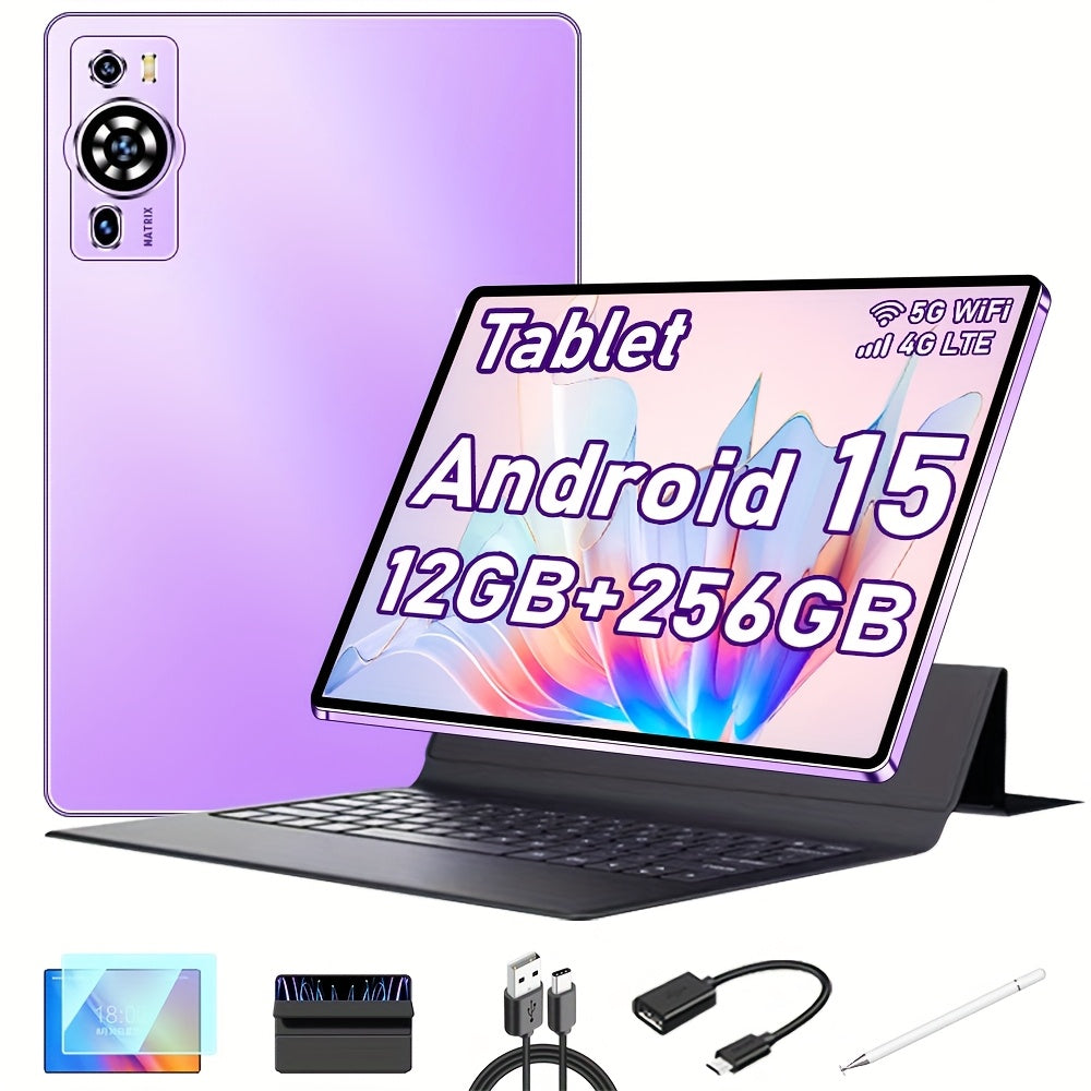 UXD A5 Android 15 Tablet 10.1 Inch IPS Screen, 12GB RAM+256GB ROM (Expandable to 1TB), Supports Wifi, HD Screen, Octa-Core Processor, 6000Mah Battery, Comes with a Full Set of Additions Including Keyboard, Mouse, Stylus, Protective Case, Etc.