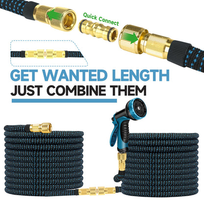 30.48meter Heavy-Duty Expandable Garden Hose with 8-Function High-Pressure Spray Nozzle, 1/2 Solid Brass Fittings, Leakproof Design, Durable Rubber Material, Perfect for Cleaning, Forestry, And Gardening 7.62meter/15.24meter/22.86meter/30.48meter/45.72met