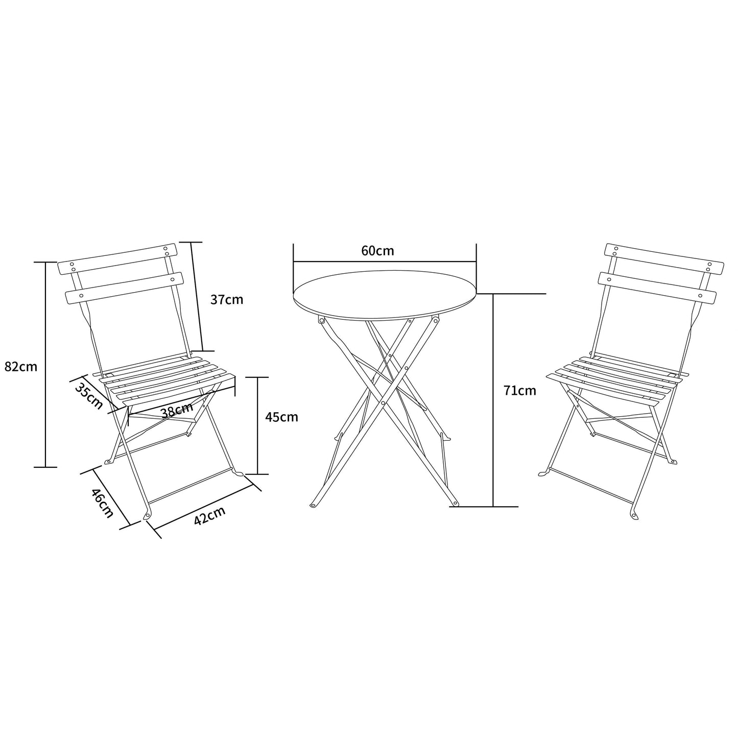MOF 3-Piece Folding Bistro Set, Outdoor Garden Metal Table and Chairs, Powder-Coated Steel, 4 Colours Available