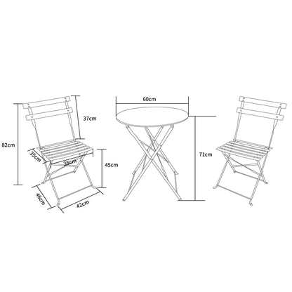 MOF 3-Piece Folding Bistro Set, Outdoor Garden Metal Table and Chairs, Powder-Coated Steel, 4 Colours Available