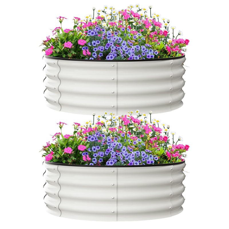Galvanized Raised Garden Bed, Round Metal Planter Box with Open-Bottom Design, Heavy-Duty Steel Outdoor Flower Bed for Vegetables, Herbs, and Succulents, Easy Installation