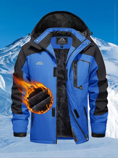 Men'S Ski Jacket Winter Warm Fleece Lined Coats Outdoor Snowboard Thermal Hiking Parka Chest Pockets Hooded Jogging Camping Fishing Climbing Casual Windbreaker