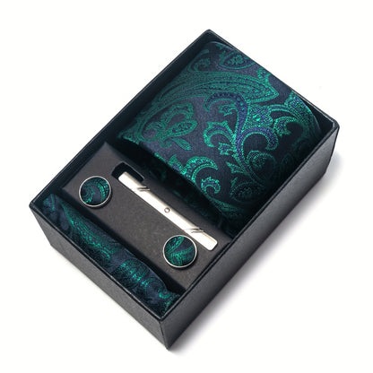 Men Men Black Paisley Tie Wedding Gift Box Tie Pocket Squares Set Necktie Box Suit Additions Fit Wedding