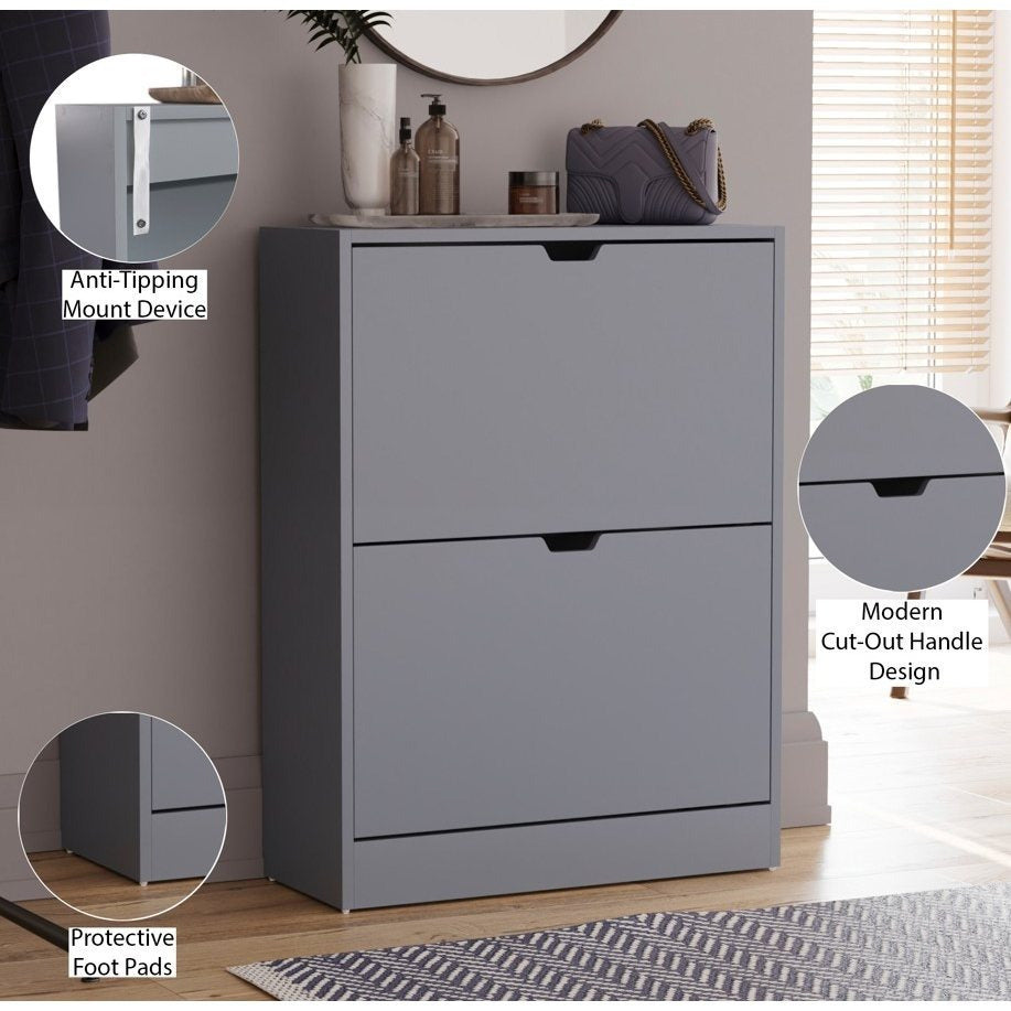 Shoe Cabinet 2-Drawer, Shoe Cabinet 2-Drawer Storage with Cut-out Handles Shoe Rack Organizer 3-4 Pairs of Shoes, Entryway Hallway Furniture