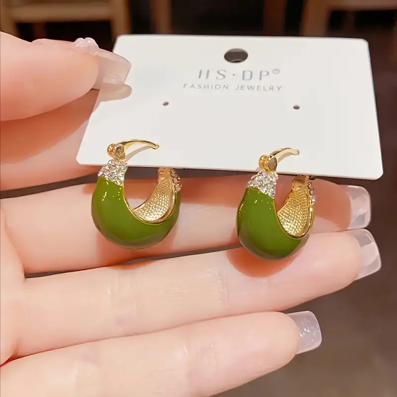 Chic Green Crystal C-shaped Earrings - Luxe Design, Elegant Accessory for Women - Perfect for High-end Fashion & Special Occasions