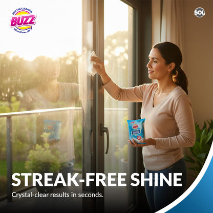 Buzz Glass Cleaning Wipes 600pk | Bulk Streak-Free Window & Mirror Cleaner Wipes | Professional Shine for Home, Car & Screens | Removes Grease & Smudges | Ideal for Holiday Cleaning & Stocking Up