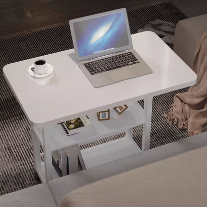 Multi-Purpose Sofa Side Table, 3-Tier Desk, Study And Reading Table, Laptop Desk, Movable Workbench with Storage Shelf, Height-Adjustable, Movable Dining Table, Bedside Table, Study Table, Home Bedroom Office Desk, 14.6*23.6*23.6-35.4 Inches