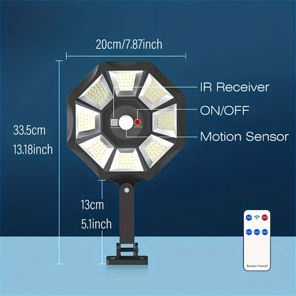 1/2pcs Solar Motion Sensor Lights, 168LED Solar Street Lights, 3 Lighting Modes Courtyard Lights with Remote, 180 ° Adjustable Floodlights, Wide-angle Lighting, for Commercial Street, Gardens, Paths, Garages, Parking Lots Lighting