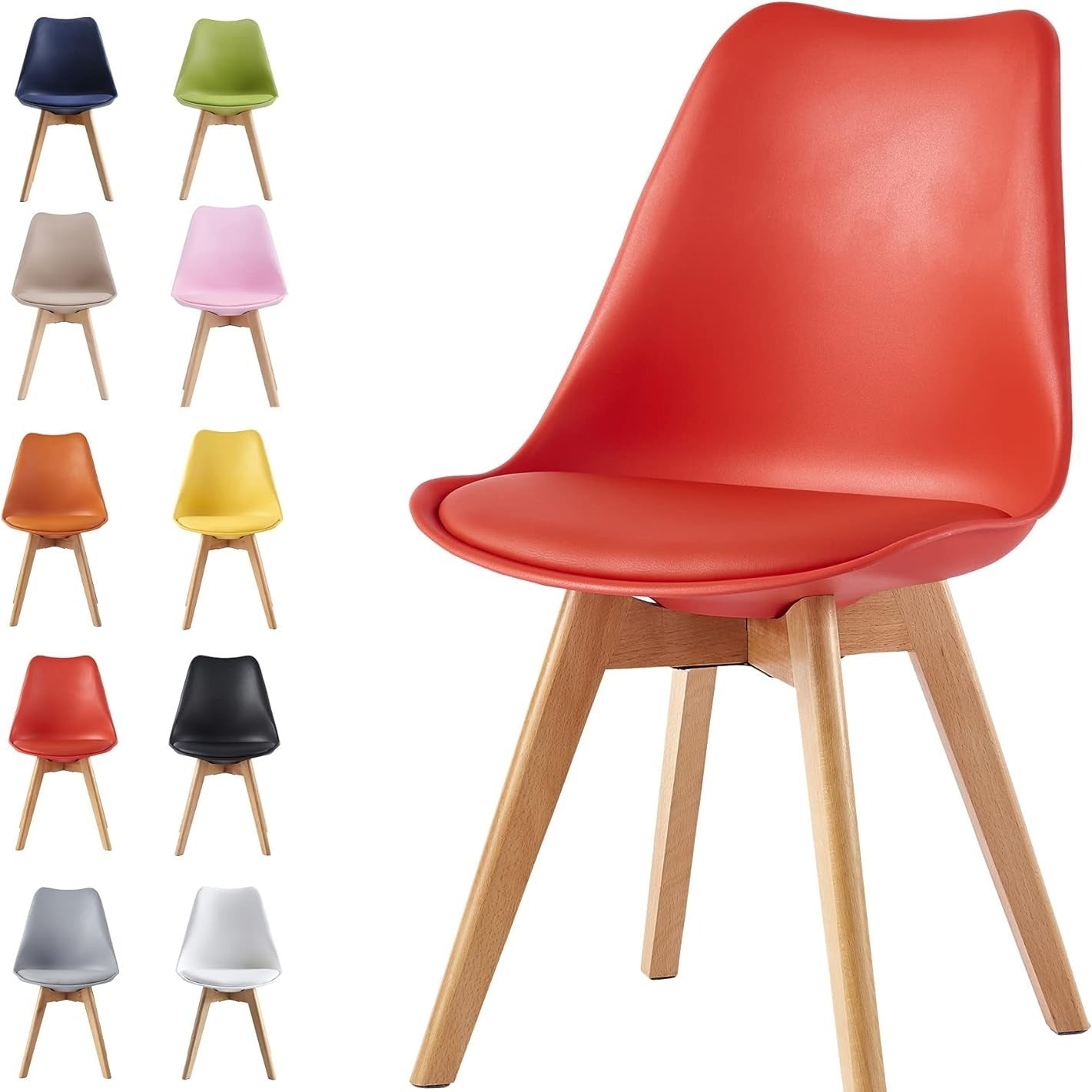 mcc direct 1Pcs Dining Chair Wooden Legs Soft Cushion Pad Stylish DELUXE Retro Lounge Dining Office EVA
