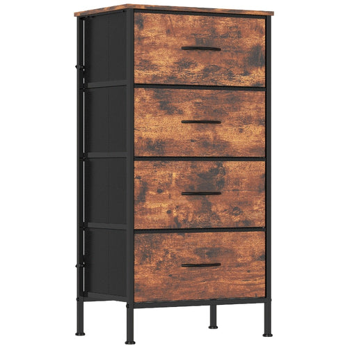 4-Drawer Tall Dresser Storage Cabinet with MDF Wood Top & Metal Frame – Freestanding Vertical Tower Chest of Drawers for Bedroom Living Room 68cm Height 6 Colours