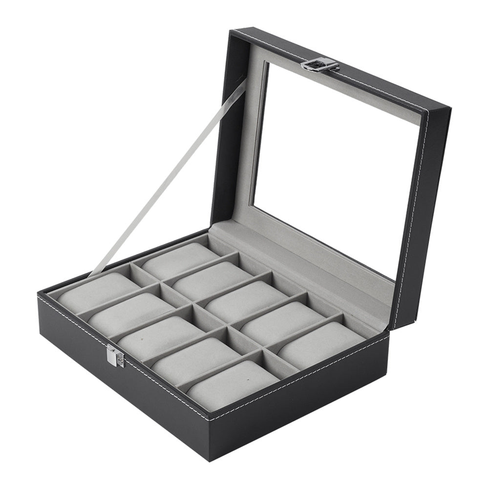 Watch Box for Men, 10 Slot Watch Case With Removable Watch Pillows, Watch Display Box with Glass Lid, Large Watch Holder for Jewelry and Watch Storage for Men Women, Ideal for Christmas Gift