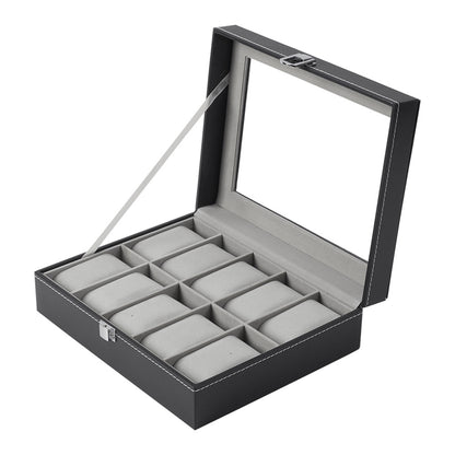 Watch Box for Men, 10 Slot Watch Case With Removable Watch Pillows, Watch Display Box with Glass Lid, Large Watch Holder for Jewelry and Watch Storage for Men Women, Ideal for Christmas Gift