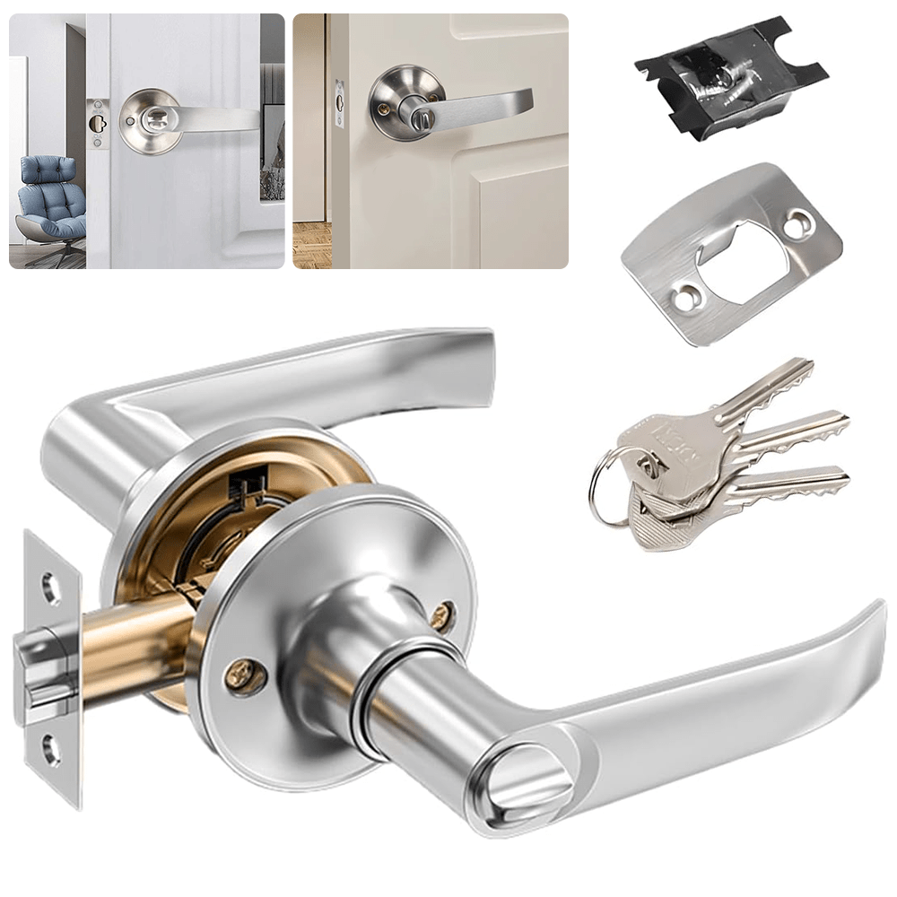 Door Lock with Lock and Key, Door Handle, Safety Key Reversible Lever External, Door Lock, Suitable for Front Door and Bedroom, Anti-picking Lock Core Safety
