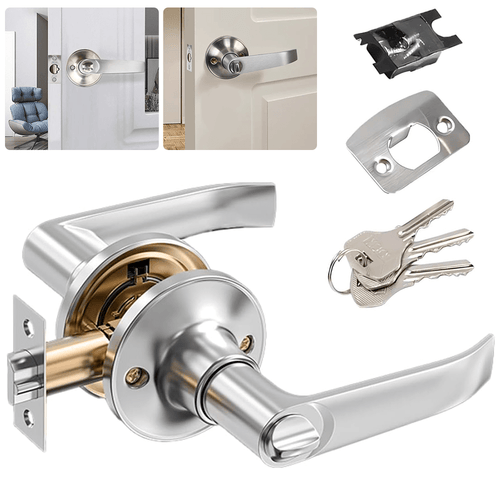 Door Lock with Lock and Key, Door Handle, Safety Key Reversible Lever External, Door Lock, Suitable for Front Door and Bedroom, Anti-picking Lock Core Safety