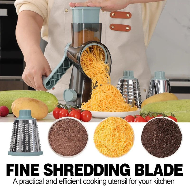 3 in 1 Rotary Food Slicer Chopper Cheese Grater Fruit Vegetable Salad Fruit Peeler Kitchen Shredder Cutter Dicer Chopper Kitchen Planer Nut Grinder Tool for Cucumber Potato, Carrot, Garlic, Nuts, Walnut