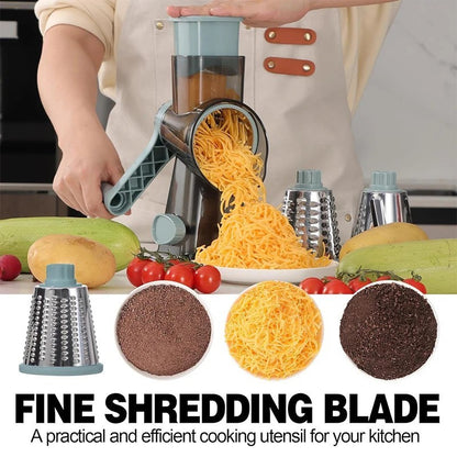 3 in 1 Rotary Food Slicer Chopper Cheese Grater Fruit Vegetable Salad Fruit Peeler Kitchen Shredder Cutter Dicer Chopper Kitchen Planer Nut Grinder Tool for Cucumber Potato, Carrot, Garlic, Nuts, Walnut