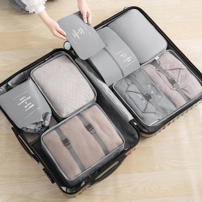 Packing Cubes Set of 7 for Suitcase – Travel Organiser Bags for Clothes, Shoes, Toiletries & Accessories, Oxford Fabric Luggage Sorting Pouches for Holiday & Business Travel in Grey, Pink, Blue & Beige