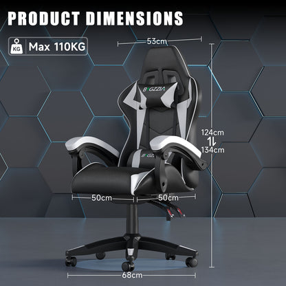 GartistGo Ergonomic Gaming Chair - Gamer Chairs with Lumbar Cushion + Headrest, Height-Adjustable Office & Computer Chair for Adults, Girls, Boys (Without footrest)