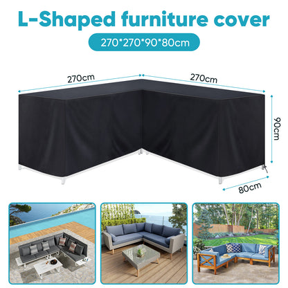 L-Shape Garden Furniture Cover Waterproof UV Resistant 210D Oxford Fabric Corner Sofa Protector with Drawstring 4 Sizes Black