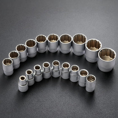 Spline Socket Set 19-Piece 1/2" Drive Metric 8-32mm Chrome Vanadium 12-Point CrV Socket Kit for Automotive & Mechanical Repair – Non-Slip Universal Wrench Set