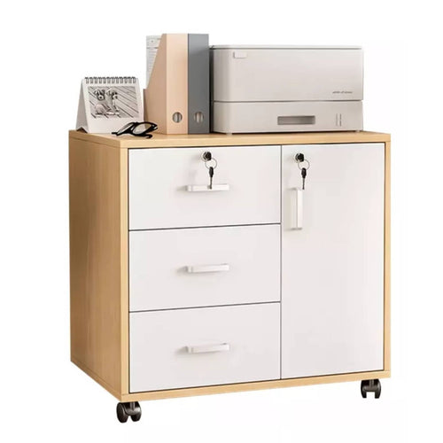 3-Drawer File Cabinet, Mobile Printer Stand Cabinet with Adjustable Shelf, Rolling Lateral Filing Cabinet with Wheels, Bedside Storage Cabinet with Lock Removable Wheels Anti-Theft Bedroom End Table for File Document