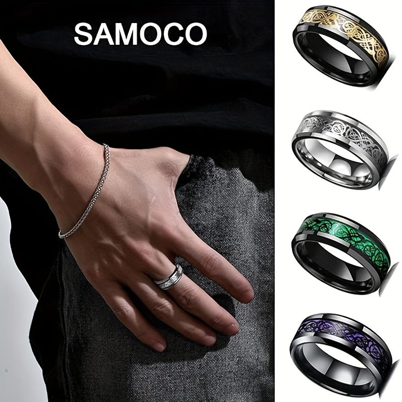 12pcs of 8mm 201 Stainless Steel rings for men and women, Celtic dragon beveled Celtic black ring, 201 Stainless Steel Golden wedding ring set size 7-13, non precious metal