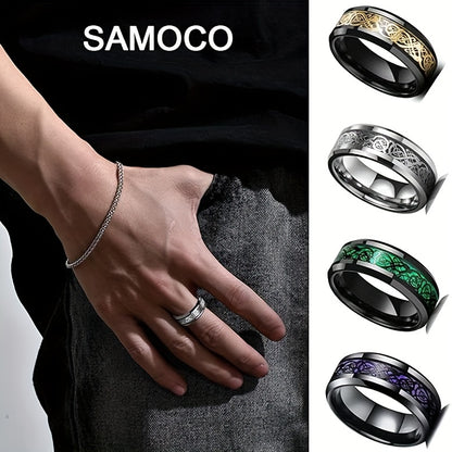12pcs of 8mm 201 Stainless Steel rings for men and women, Celtic dragon beveled Celtic black ring, 201 Stainless Steel Golden wedding ring set size 7-13, non precious metal