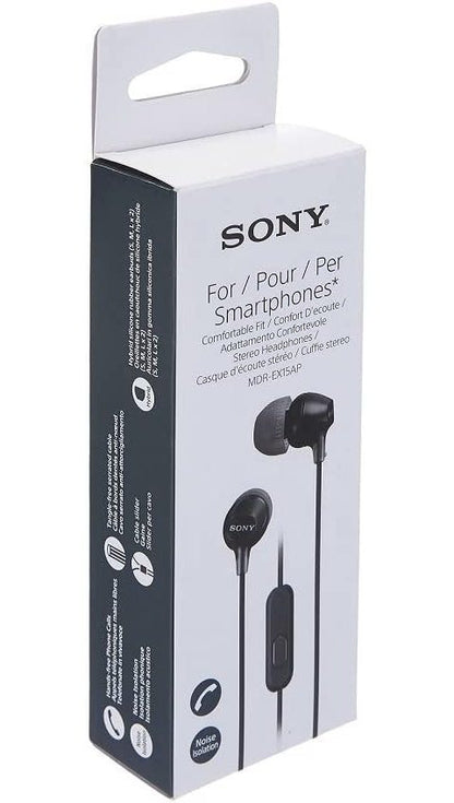 Sony MDR-EX15AP Earphones With Smartphone Mic And Control - Available in Black / White / Blue