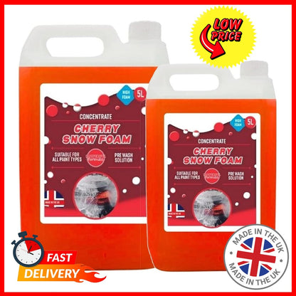 Cherry Snow Foam 5 Litre Super Thick Heavy Duty Pre-Wash Car Shampoo Removes Road Film Traffic Grime Pressure Washer Foam Lance Compatible
