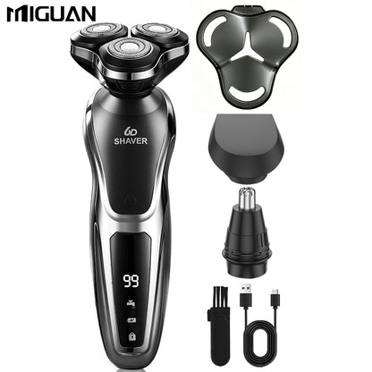 Electric Razor for Men, 3in 1 Electric Shaver Nose Hair Trimmer USBRechargeable Portable Razor 3D Floating Blade Digital Display ShavingBeard Machine