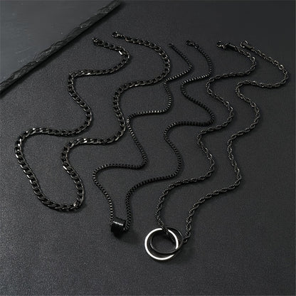 3pcs Black Stainless Steel Men's Cuban Link Twisted Chain Set, Suitable for Clothing Accessories