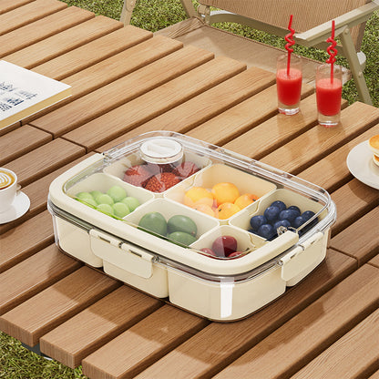 Snack Box with 6 Compartments, Snack Plate with Lid, Portable Storage Box, Bento Box with Handle, Storage Container for Candy, Veggie, Biscuit, Nuts, Fruit, Cream White