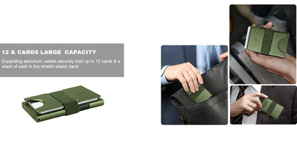 Compact Card Holder Designed for 12 Cards, Featuring RFID Protection And a Metal Construction. This Small Anti-Theft Case Includes a Sliding Ejector Button for Easy Access to Your Bank And Credit Cards, Made from Aluminum