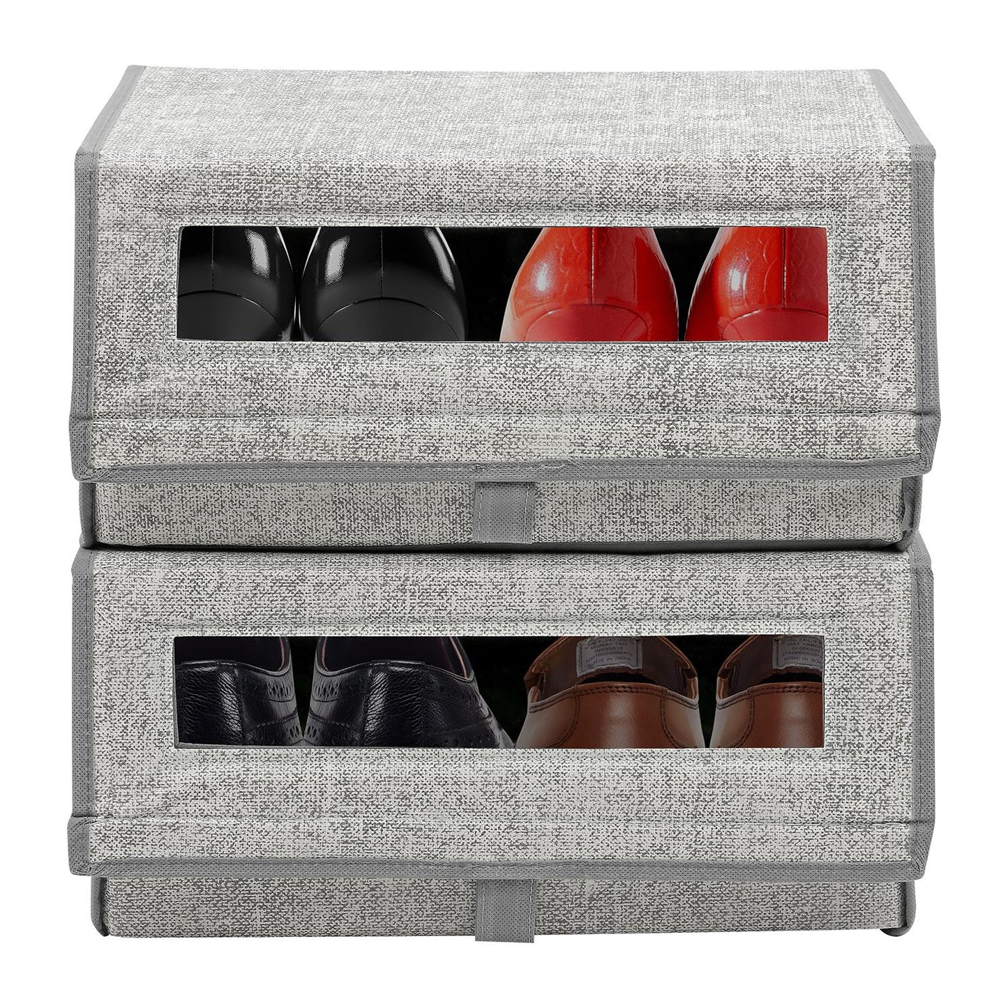 Taylor & Brown Set of 2 Large Fabric Stackable Shoe Storage Boxes with Lid & Transparent Window