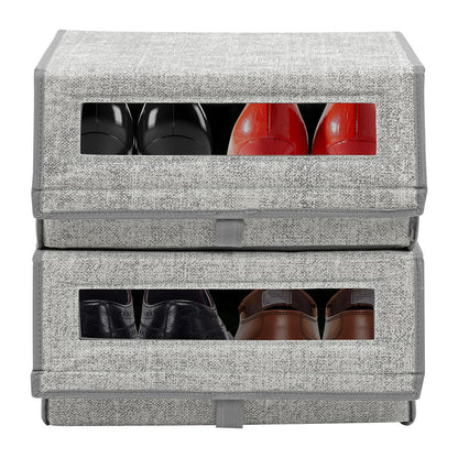 Taylor & Brown Set of 2 Large Fabric Stackable Shoe Storage Boxes with Lid & Transparent Window