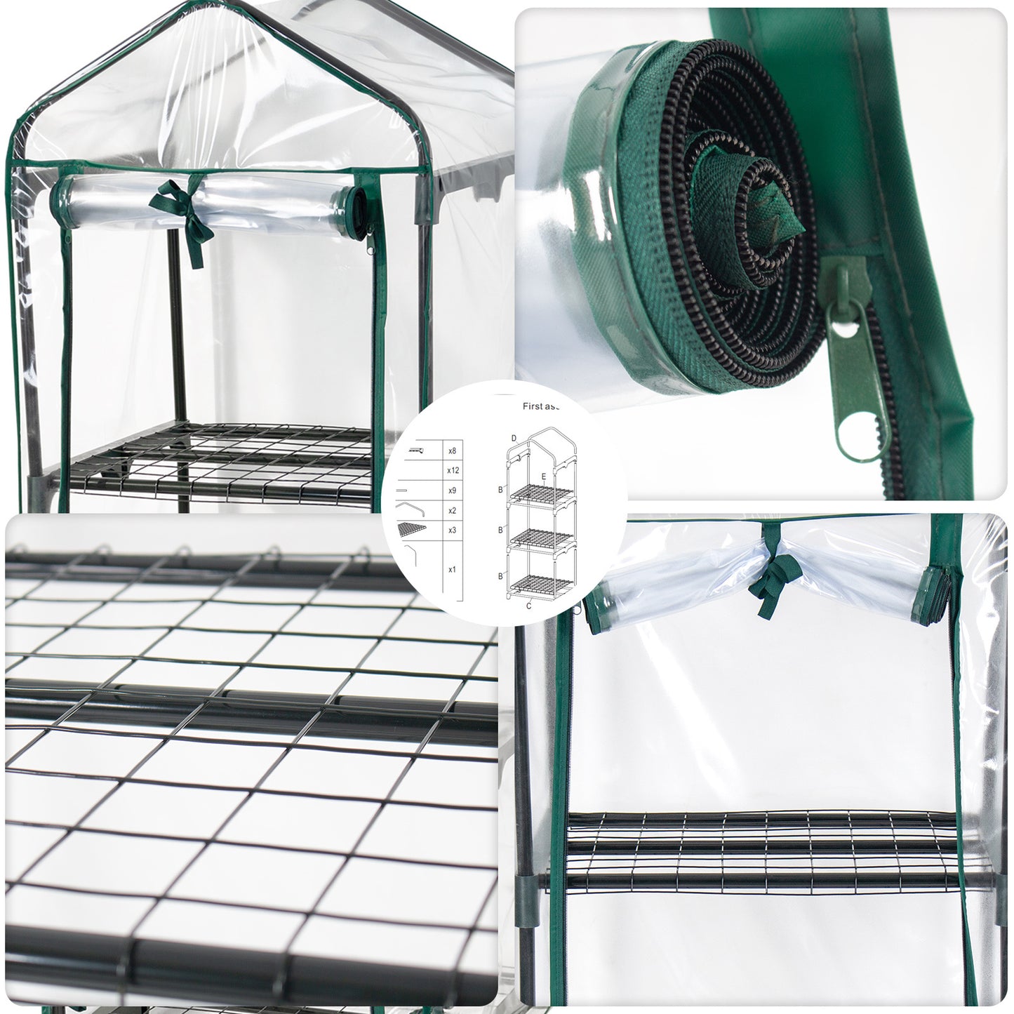 3 Tier Greenhouse, Small Plant Greenhouses, With Transparent Plastic PVC Cover, Indoor outdoor tent garden greenhouse (51 x 45 x 130 cm)